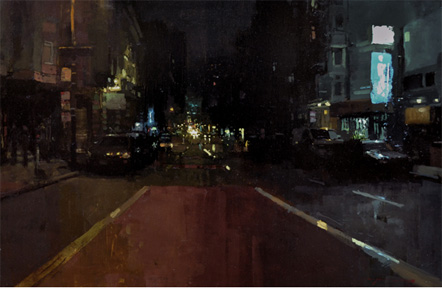 Night on Geary, oil on panel, 16x24